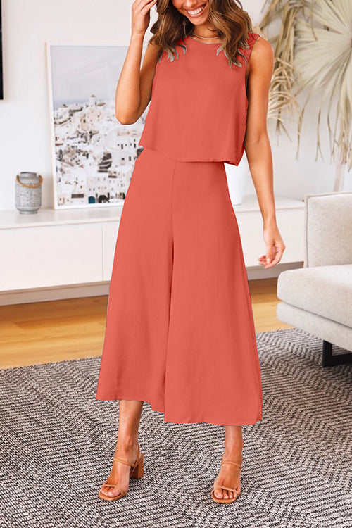 Karleedress Crewneck Tank Top Wide Leg Cropped Pants Set