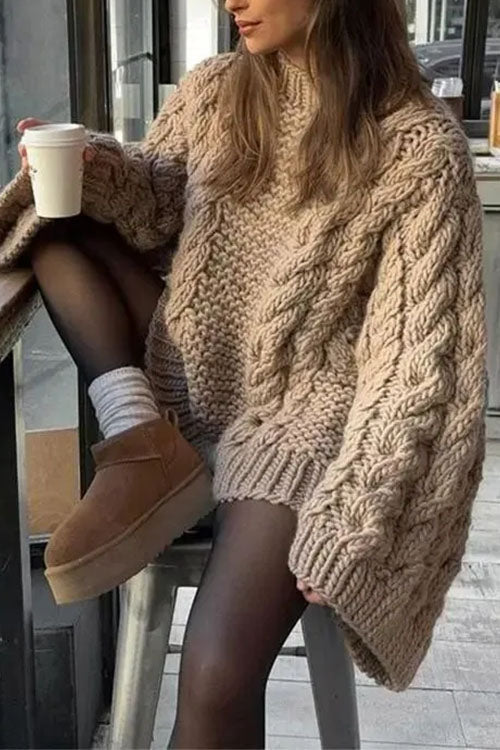 Karleedress Round Neck Oversized Cable Knit Sweater
