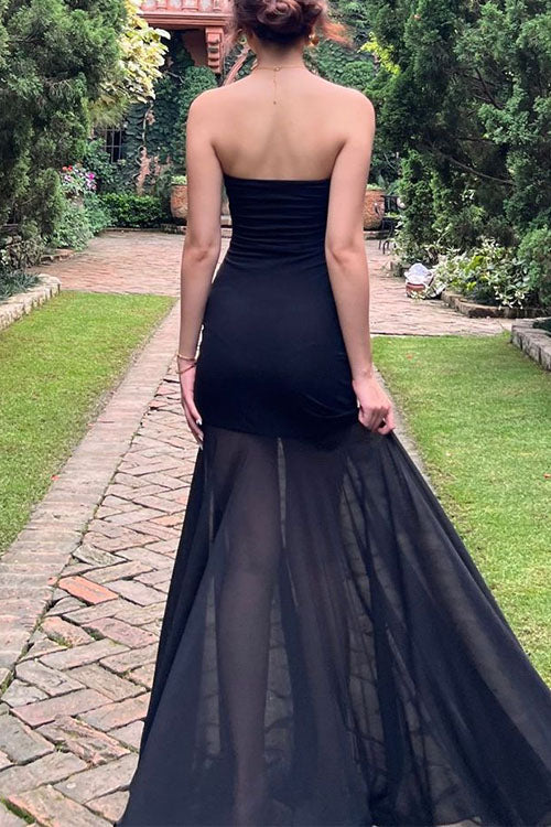 Karleedress Strapless Mesh Splice Bodycon Maxi Dress