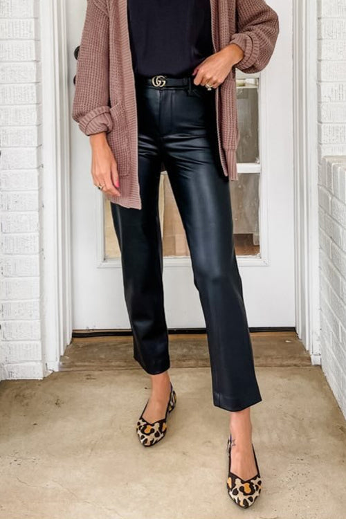 Karleedress Faux Leather Straight Leg Trousers with Pockets