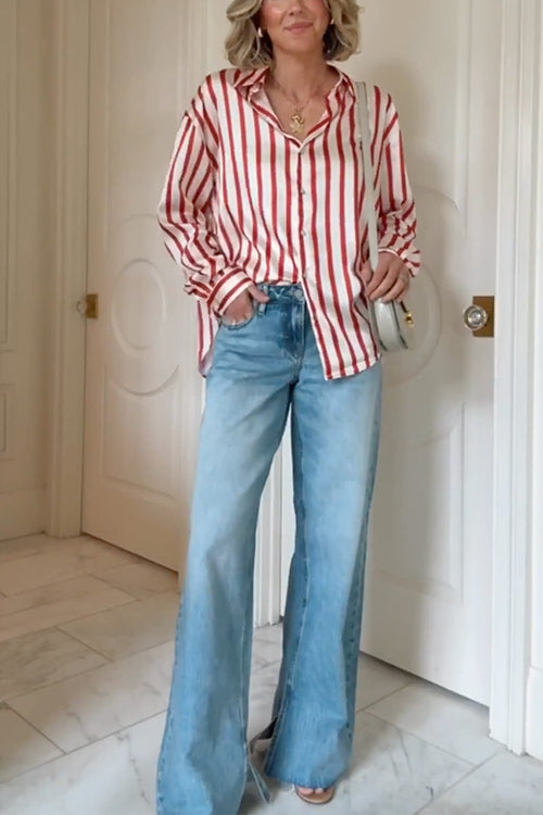 Karleedress Long Sleeves Button Down Striped Blouse Shirt