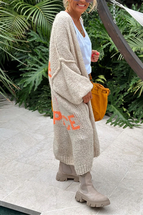 Karleedress Open Front Love and Peace Pattern Long Sweater Cardigan(in 5 Colors)