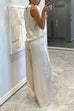 Cowl Neck Sleeveless Top and Wide Leg Pocketed Pants Satin Set
