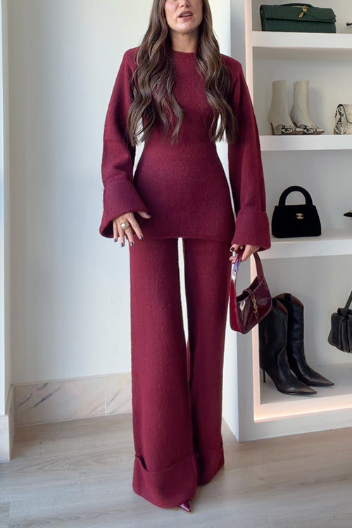 Crewneck Bell Long Sleeves Chic Peplum Sweater