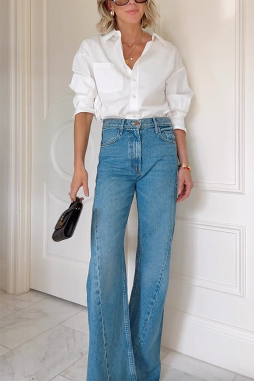 Karleedress Lapel Long Sleeves Button Up Blouse Shirt