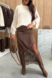 High Rise Satin Splice Lace Maxi Skirt