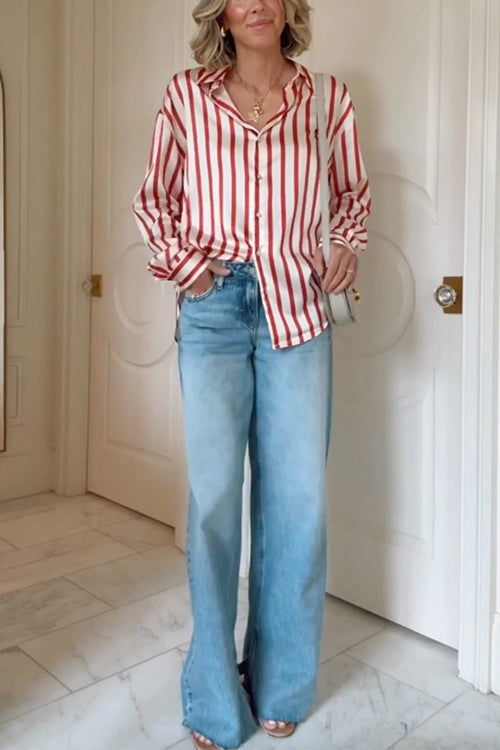 Karleedress Long Sleeves Button Down Striped Blouse Shirt
