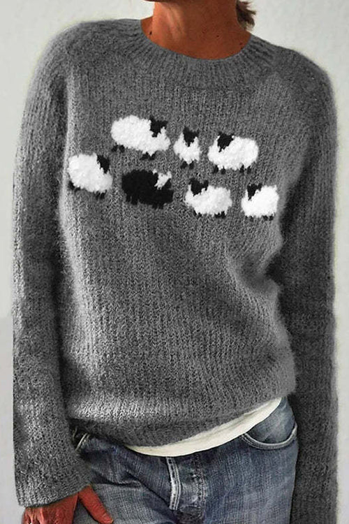 Karleedress Round Neck Animal Pattern Pullover Sweater(in 2 Colors)