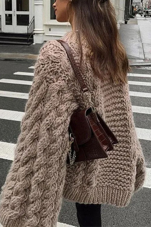 Karleedress Round Neck Oversized Cable Knit Sweater