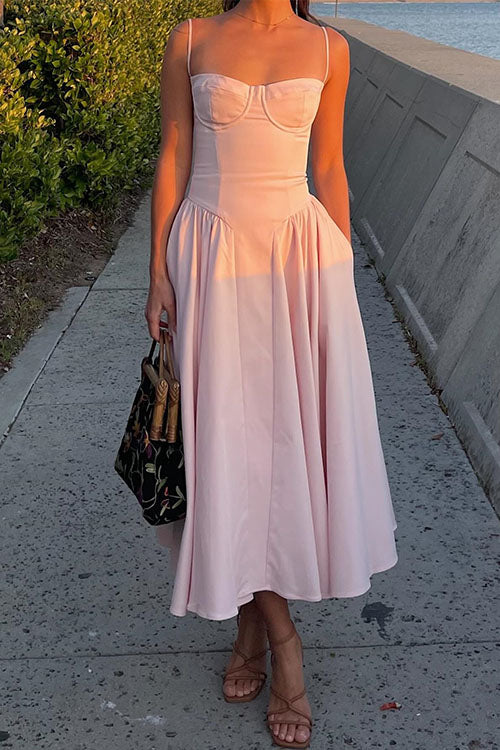 Karleedress Spaghetti Strap Pocketed Corset Swing Midi Dress