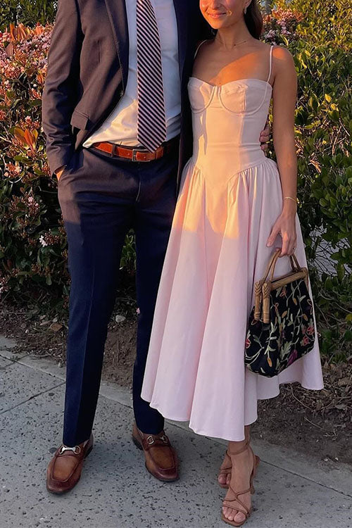 Karleedress Spaghetti Strap Pocketed Corset Swing Midi Dress