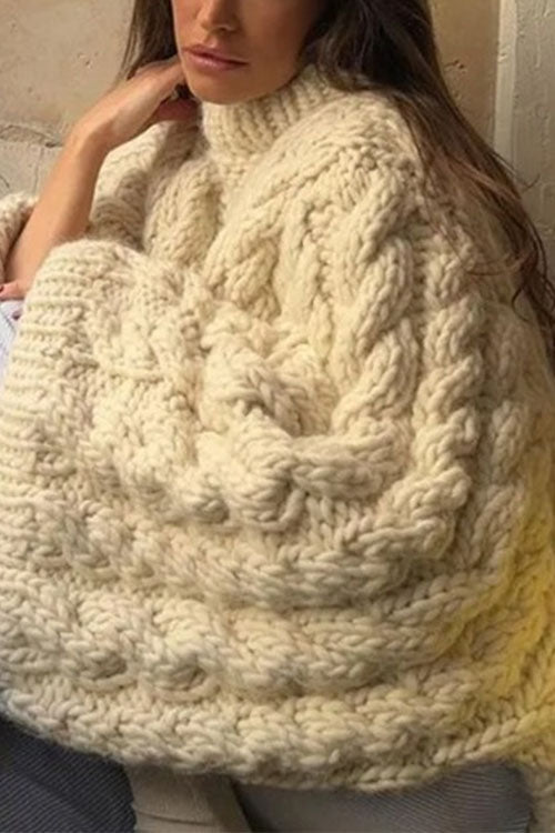 Karleedress Round Neck Oversized Cable Knit Sweater