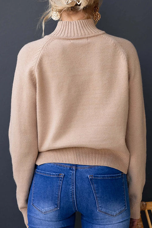 High Neck Buttons Ribbed Knit Casual Sweater