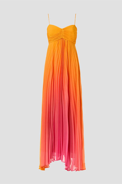 Spaghetti Strap Back Lace-up Gradient Pleated Maxi Dress