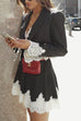 Karleedress Single Button Striped Lace Trim Crop Blazer