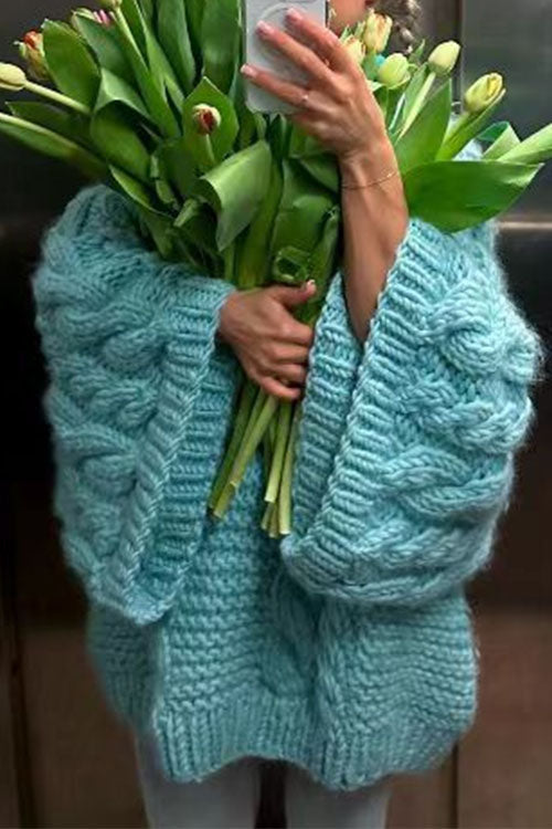 Karleedress Round Neck Oversized Cable Knit Sweater