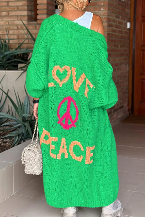 Karleedress Open Front Love and Peace Pattern Long Sweater Cardigan(in 5 Colors)