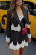 Karleedress Single Button Striped Lace Trim Crop Blazer