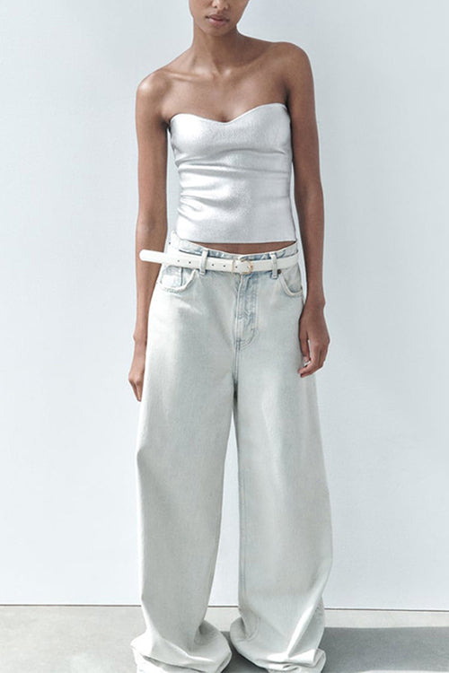 Karleedress Strapless Metallic Crop Tube Top