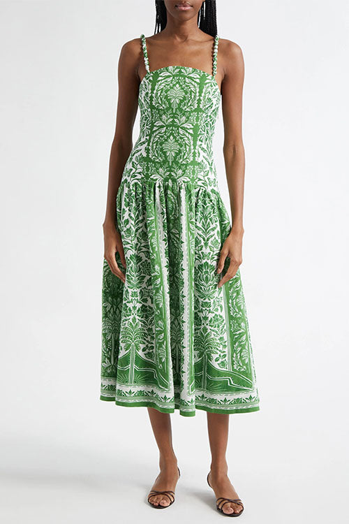 Strappy Backless Botanical Garden Print Maxi Dress