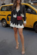 Karleedress Single Button Striped Lace Trim Crop Blazer