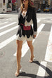 Karleedress Single Button Striped Lace Trim Crop Blazer