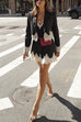 Karleedress Single Button Striped Lace Trim Crop Blazer