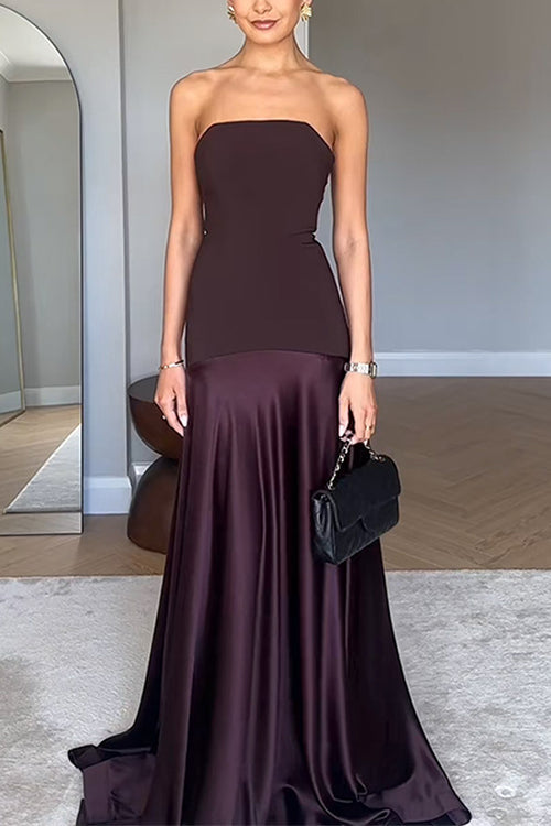 Karleedress Strapless Satin Patchwork Flare Maxi Dress