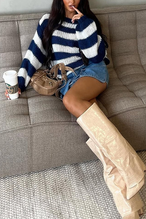 Karleedress Drop Shoulder Striped Casual Pullover Sweater