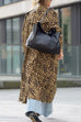 Karleedress Lapel Open Front Leopard Midi Trendy Coat