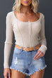 Long Sleeves Button Down Slim Fit Ribbed Knit Top