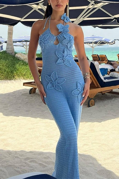Karleedress Halter Floral Crochet Hollow Out Maxi Bodycon Dress