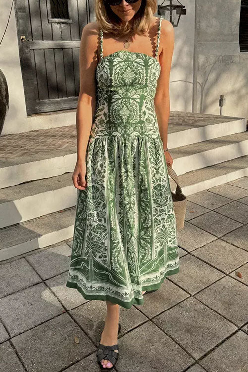 Strappy Backless Botanical Garden Print Maxi Dress