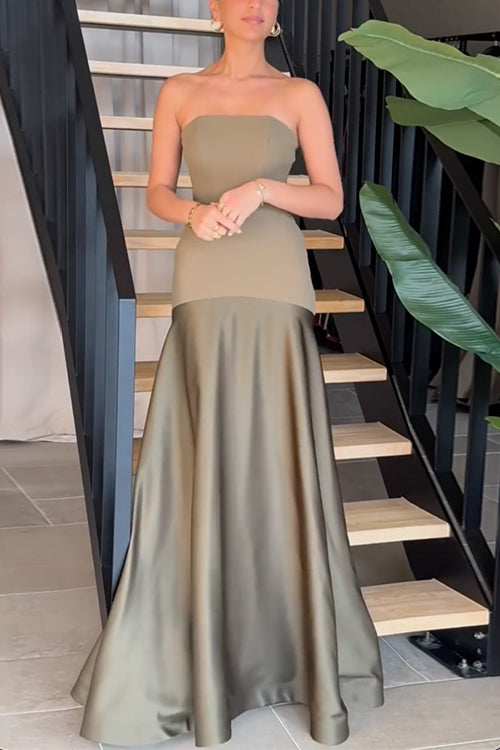 Karleedress Strapless Patchwork Flare Gown Maxi Party Dress