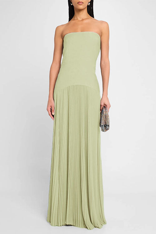 Karleedress Strapless Tube Patchwork Pleated Maxi Dress