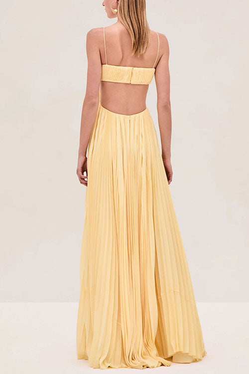 Karleedress Spaghetti Strap Back Cut Out Pleated Maxi Dress