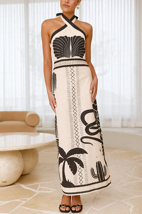 Karleedress Palm Canyon Print Criss Cross Halter Maxi Dress
