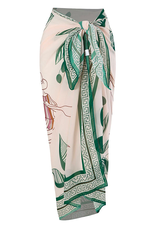 Karleedress Bow Front One-piece Swimsuit and Printed Wrap Cover Up Skirt Set