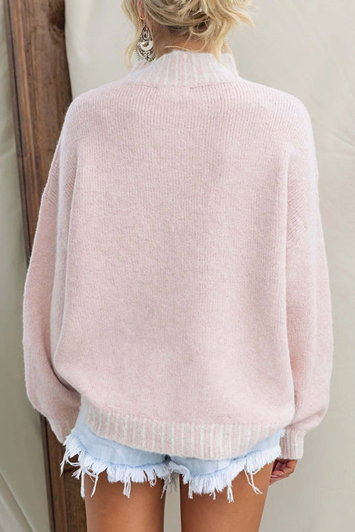 Mockneck Drop Shoulder Comfy Pullover Sweater