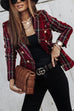 Karleedress Double Breasted Open Front Plaid Blazer Jacket