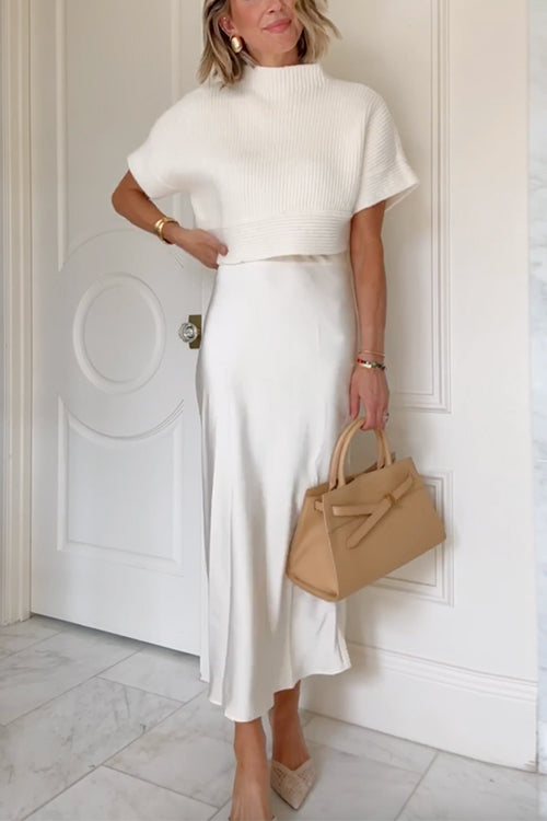 Karleedress High Rise Solid Satin Midi Skirt