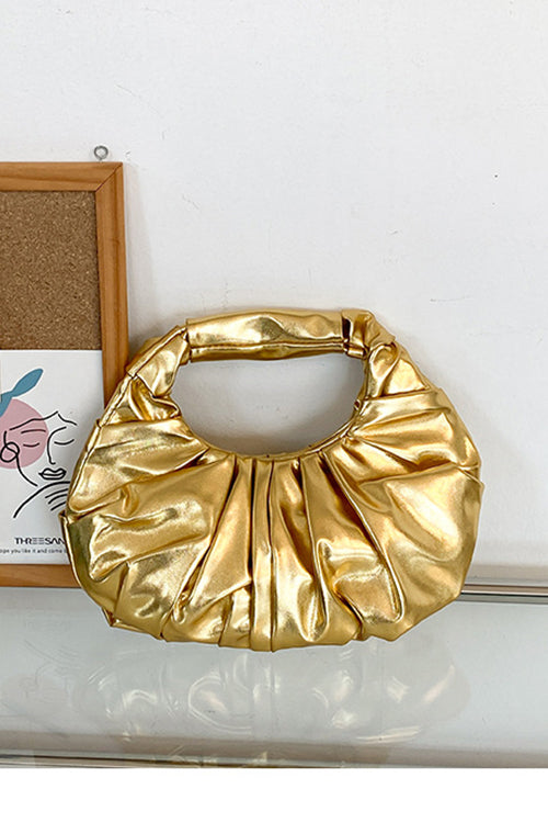 Karleedress Metallic Ruched Faux Leather Funky Handbag