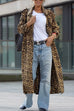 Karleedress Lapel Open Front Leopard Midi Trendy Coat