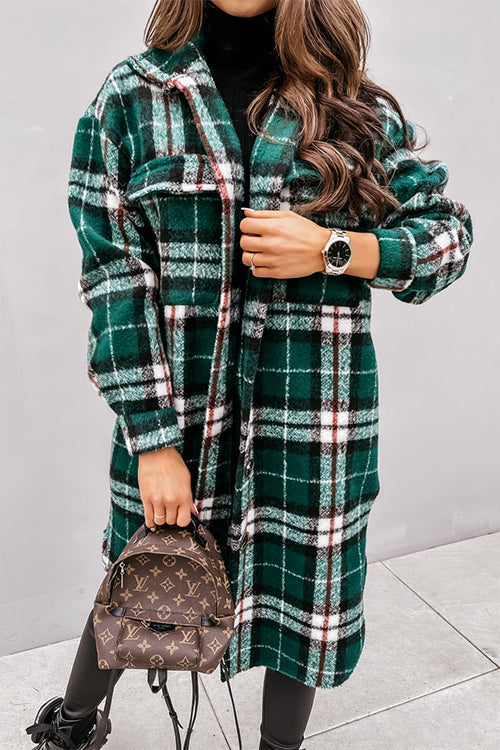 Karleedress Long Sleeves Button Up Plaid Casual Shacket Jacket