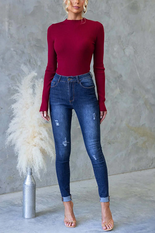 Karleedress Long Sleeves Slim Fit Basic Ribbed Knit Top