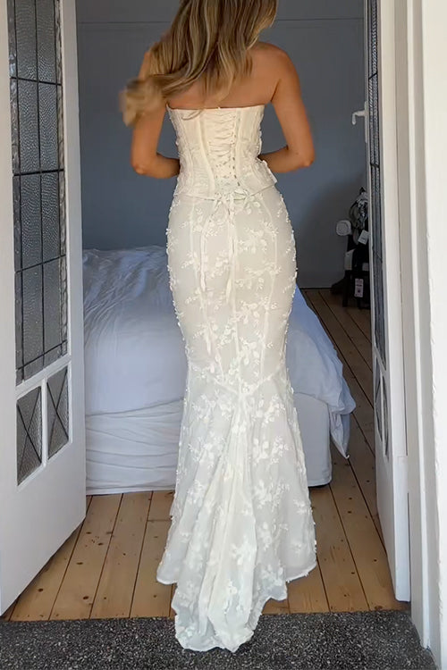 Karleedress Embroidered Strapless Corset and Bodycon Maxi Mermaid Skirt Set