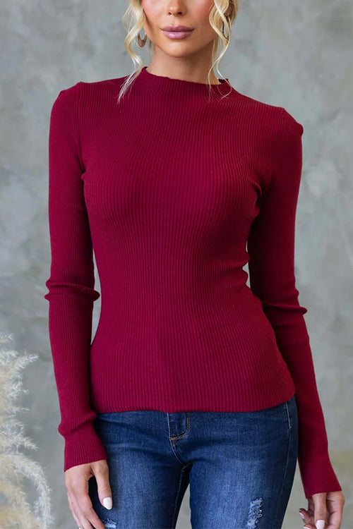 Karleedress Long Sleeves Slim Fit Basic Ribbed Knit Top