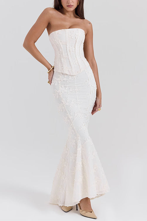 Karleedress Embroidered Strapless Corset and Bodycon Maxi Mermaid Skirt Set