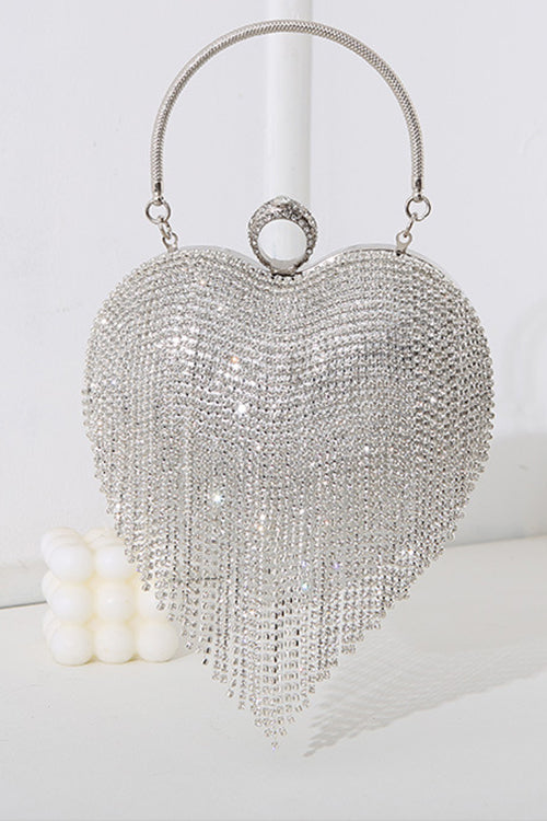 Karleedress Luxury Heart Shape Rhinestones Tassel Evening Handbag