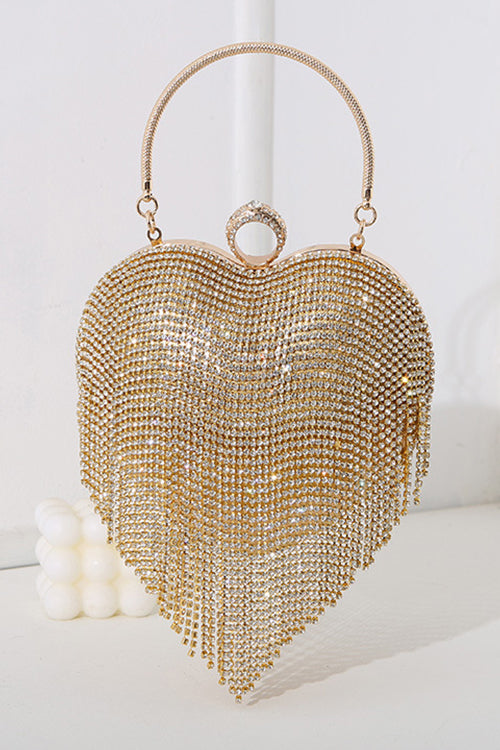 Karleedress Luxury Heart Shape Rhinestones Tassel Evening Handbag